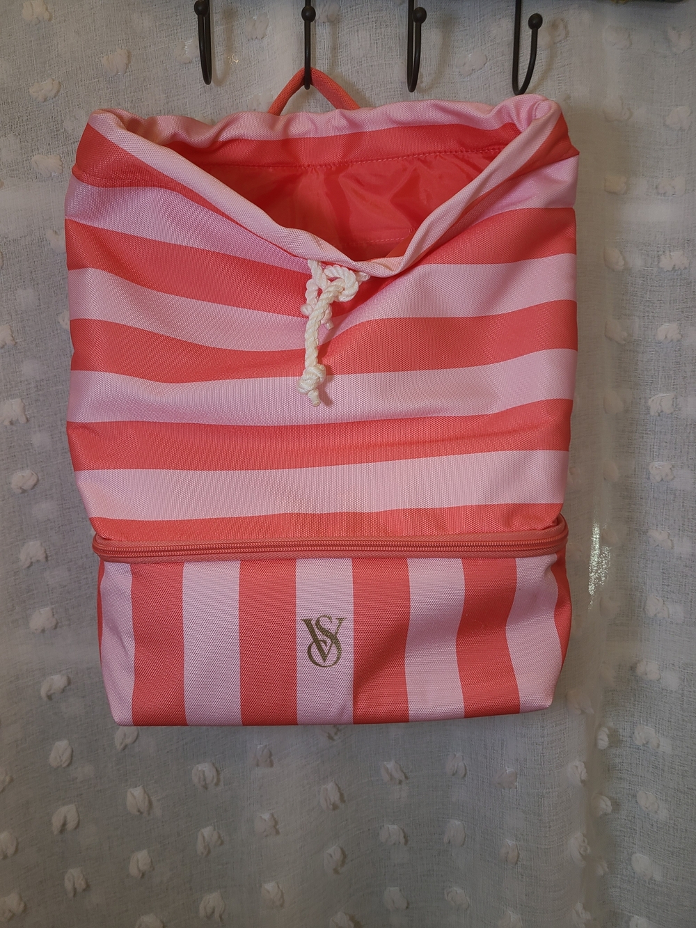 Victoria's Secret Pink Coral & Light Pink Striped Backpack